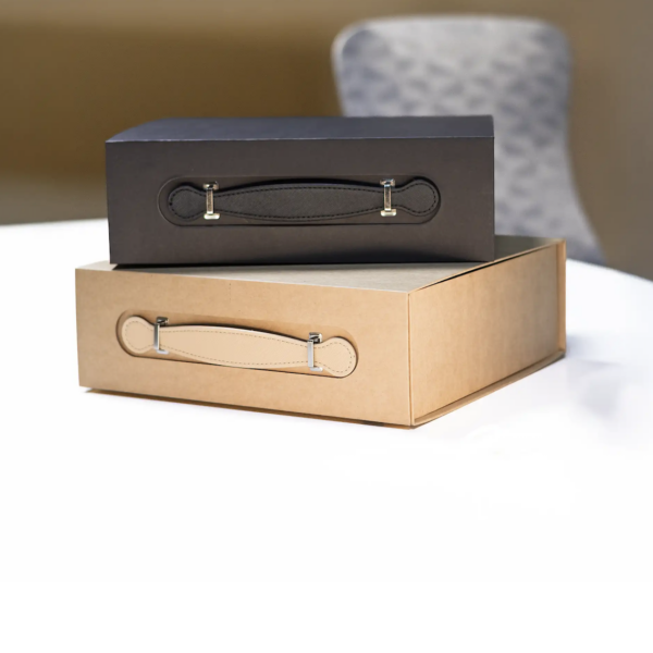 Luxury Gift Box with PU Leather Handle Black