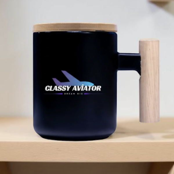 Eco-friendly ceramic mug with a stylish bamboo handle and lid Black Or White