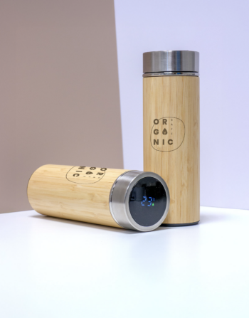 Bamboo Thermos Bottle with Digital Temperature Display