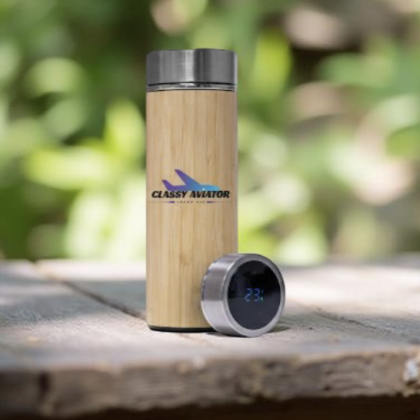 Bamboo Thermos Bottle with Digital Temperature Display